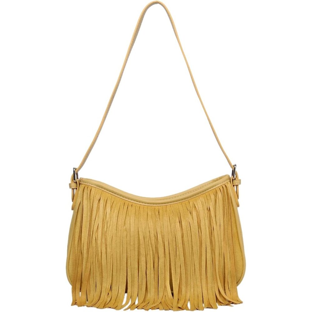 Women's Yellow Underarm Suede Western Hobo Purses and Handbags Trendy Fringe